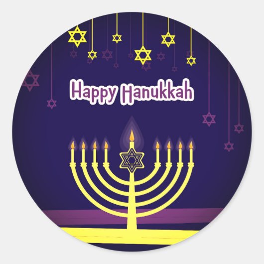 Happy Hanukkah Ronde Sticker (Voorkant)