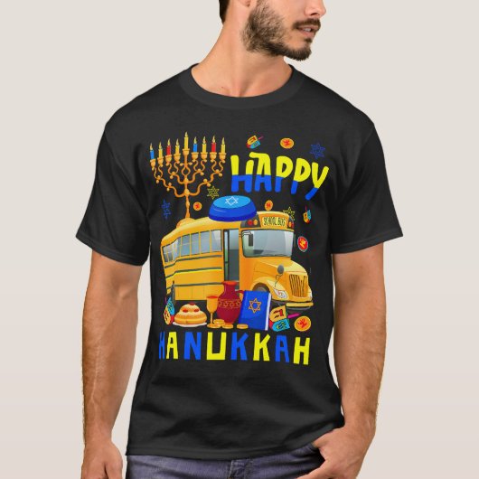 Happy Hanukkah School Bus With Menorah Dreidel Fun T-shirt (Voorkant)