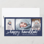 Happy Hanukkah Script 3-Foto Vakantie Feestdagenkaart (Voorkant / Achterkant)