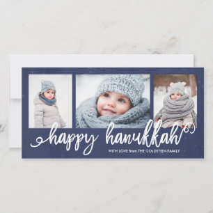 Happy Hanukkah Script 3-Foto Vakantie Feestdagenkaart