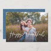 Happy Hanukkah Script Sneeuwfoto Feestdagenkaart (Voorkant / Achterkant)