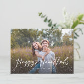 Happy Hanukkah Script Sneeuwfoto Feestdagenkaart (Staand voorkant)