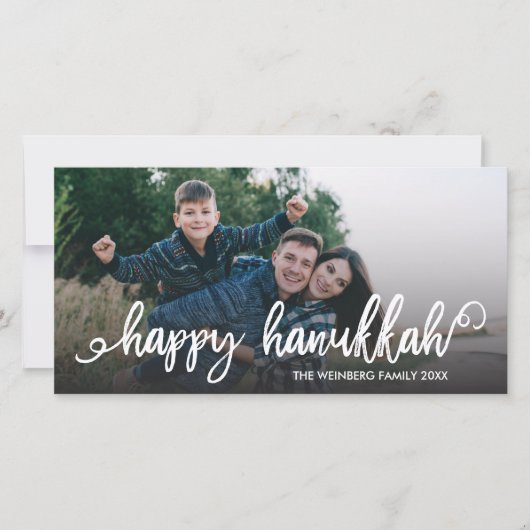 Happy Hanukkah Script Typography Holiday Foto Feestdagenkaart (Voorkant)
