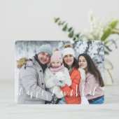 Happy Hanukkah Simple Cursive Custom Family Foto Feestdagenkaart (Staand voorkant)