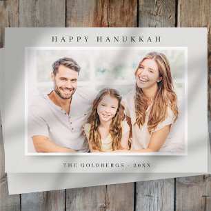 Happy Hanukkah Simple Elegant Custom Family Foto Feestdagenkaart