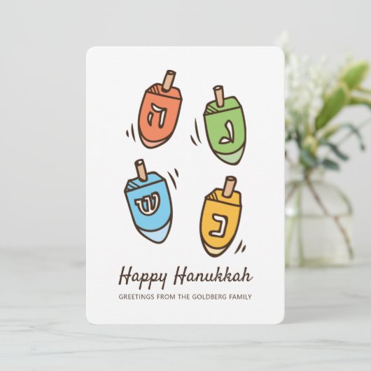Happy Hanukkah Simple en Modern Dreidel Greeting Feestdagenkaart (Staand voorkant)