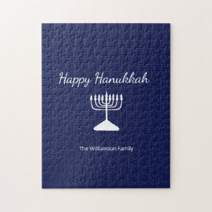 Happy Hanukkah Simple Menorah Navy Blue Legpuzzel