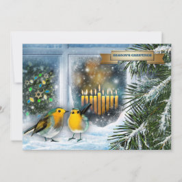 Happy Hanukkah. sneeuwscène met Menorah-Kaart Feestdagenkaart