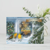Happy Hanukkah. sneeuwscène met Menorah-Kaart Feestdagenkaart (Staand voorkant)