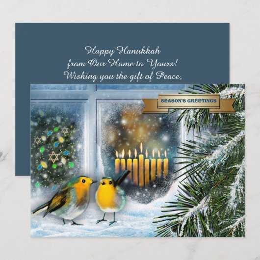 Happy Hanukkah. sneeuwscène met Menorah-Kaart Feestdagenkaart (Voorkant / Achterkant)