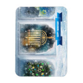 Happy Hanukkah. sneeuwscène met Menorah Magneet (Verticaal)
