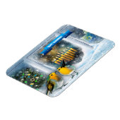 Happy Hanukkah. Sneeuwvensterscène met Menorah Magneet (Linkerzijde)