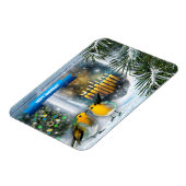 Happy Hanukkah. Sneeuwvensterscène met Menorah Magneet (Linkerzijde)