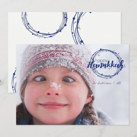 Happy Hanukkah Snow Bubbles Holiday-fotokaart Feestdagenkaart (Voorkant / Achterkant)