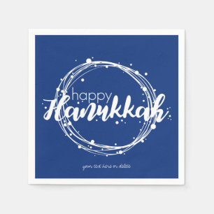 Happy Hanukkah Snow Bubbles Wreath Holiday Napkin Servet