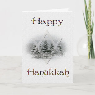 Happy Hanukkah-Snow-gedekte bomen Feestdagen Kaart