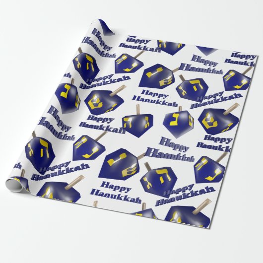 Happy Hanukkah Spinning Dreidel Cadeaupapier (Uitgerold)