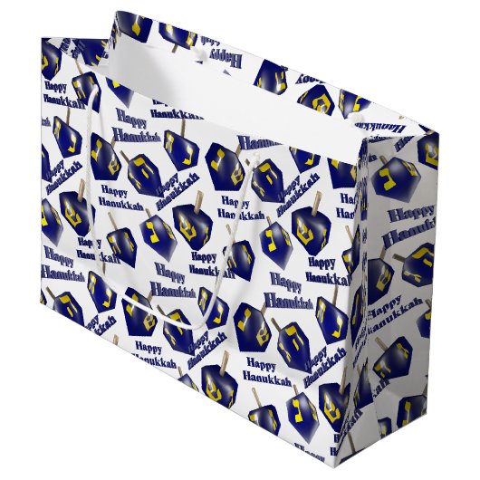 Happy Hanukkah Spinning Dreidel Groot Cadeauzakje (Voorkant Gekanteld)