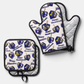 Happy Hanukkah Spinning Dreidel Ovenwant & Pannenlap Set (Voorkant / Achterkant)