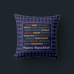 HAPPY HANUKKAH | Spiritueel fruit | BLAUW Kussen<br><div class="desc">Kleurrijke feestkussens met faux Silver Star van David in subtiel achtergrondpatroon. VRUCHTEN VAN HET SPIRIT,  met inbegrip van Hebreeuwse vertalingen,  zijn rood,  geel en groen. HAPPY HANUKKAH is aanpasbaar als u jouw naam wilt toevoegen. Een deel van het HANUKKAH-Collectie.</div>