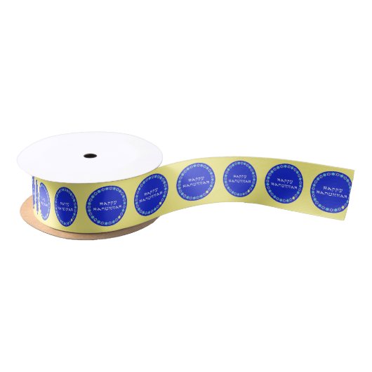 Happy Hanukkah Star Circle Satin Ribbon Satijnen Lint (Spoel)