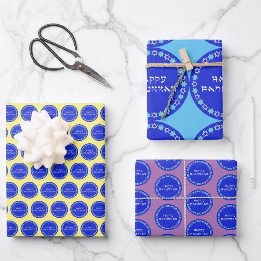 Happy Hanukkah Star Circle Wrapping Paper Sheets (Voorkant)