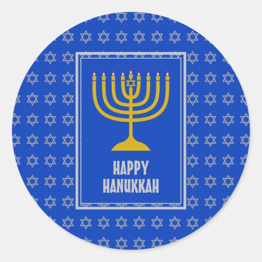 HAPPY HANUKKAH Star David LIGHT BLUE Ronde Sticker (Voorkant)