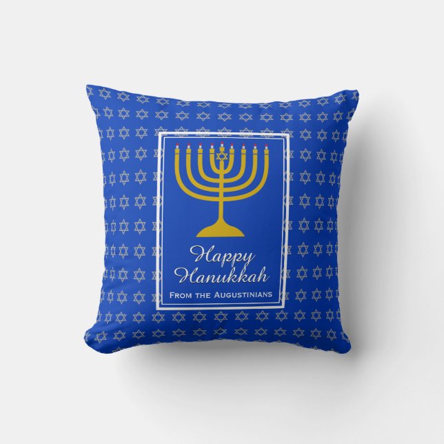 HAPPY HANUKKAH Star David Personalized Lt Blue Kussen (Voorkant)