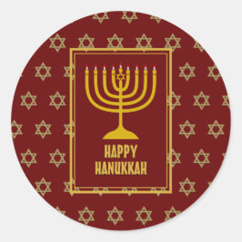 HAPPY HANUKKAH Star David RED Ronde Sticker