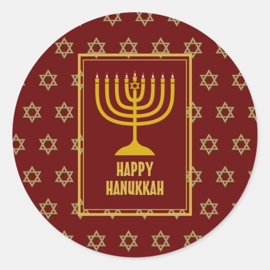 HAPPY HANUKKAH Star David RED Ronde Sticker (Voorkant)