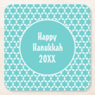Happy Hanukkah Star Tiles Turquoise Kartonnen Onderzetters