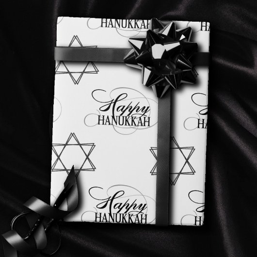 Happy Hanukkah Star van David Classic Black White Cadeaupapier