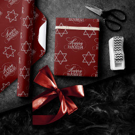 Happy Hanukkah Star van David Classic Red Silver Cadeaupapier