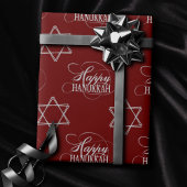 Happy Hanukkah Star van David Classic Red Silver Cadeaupapier