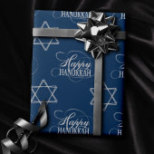 Happy Hanukkah Star van David Classic Silver Navy Cadeaupapier