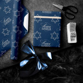 Happy Hanukkah Star van David Classic Silver Navy Cadeaupapier