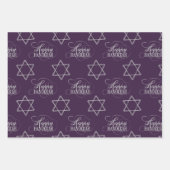 Happy Hanukkah Star van David Classic Silver Navy Inpakpapier Vel (Voorkant 3)