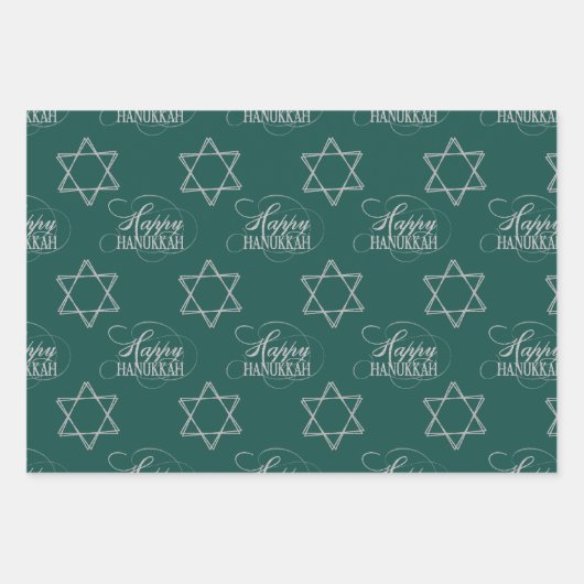 Happy Hanukkah Star van David Classic Silver Navy Inpakpapier Vel (Voorkant 2)