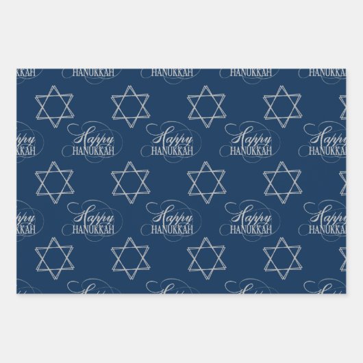Happy Hanukkah Star van David Classic Silver Navy Inpakpapier Vel (Voorkant)