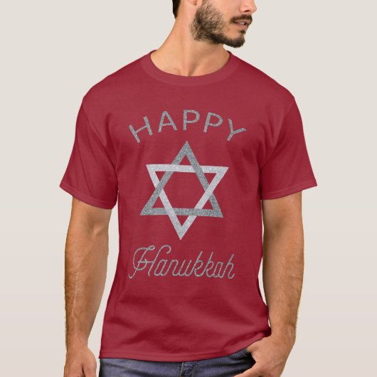 Happy Hanukkah Star van David Glitter T-Shirt (Voorkant)