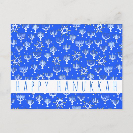 Happy Hanukkah Star van David Menorah Blue CUSTOM Briefkaart (Voorkant)