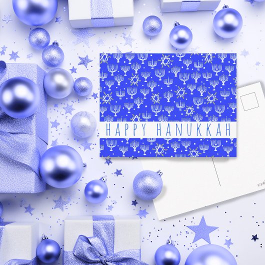 Happy Hanukkah Star van David Menorah Blue CUSTOM Briefkaart