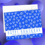 Happy Hanukkah Star van David Menorah Blue CUSTOM Briefkaart<br><div class="desc">Pas deze kaart aan door je eigen tekst toe te voegen over de schattige achtergrond. Klik hierboven op "personaliseren" om de tekst te bewerken en op "bewerken met het ontwerpgereedschap" om het lettertype, de kleuren en de lay-out te wijzigen. Voeg ook je eigen tekst toe aan de achterkant. Kijk in...</div>