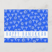 Happy Hanukkah Star van David Menorah Blue CUSTOM Briefkaart (Voorkant)