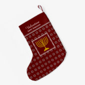 HAPPY HANUKKAH Star van David Menorah DARK RED Kleine Kerstsok (Achterkant (Hangend))