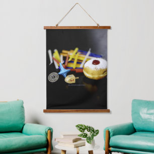 Happy Hanukkah Star van David menorah Dreidel Slip Hangend Wandkleed