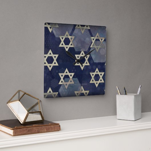 Happy Hanukkah Star van David menorah Dreidel Slip Vierkante Klok (Kantoor)