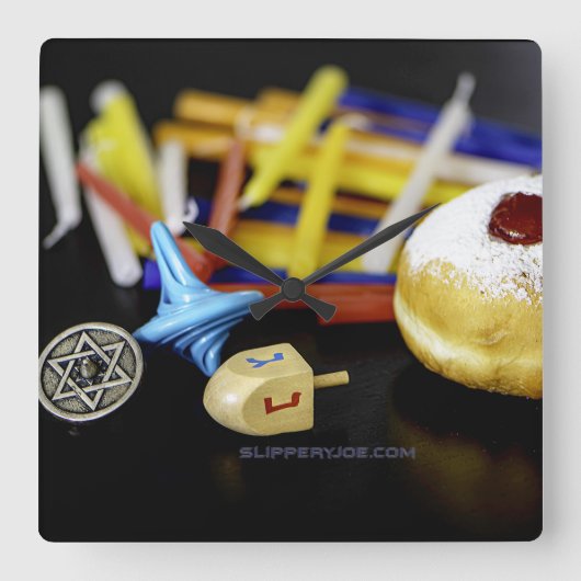 Happy Hanukkah Star van David menorah Dreidel Slip Vierkante Klok (Voorkant)