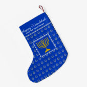 HAPPY HANUKKAH Star van David Menorah LIGHT BLUE Kleine Kerstsok (Achterkant (Hangend))