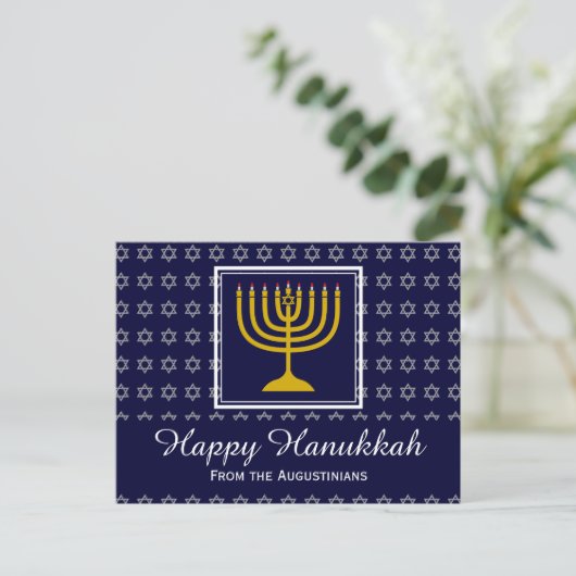 HAPPY HANUKKAH Star van David Menorah Persoonlijk Feestdagenkaart (Staand voorkant)